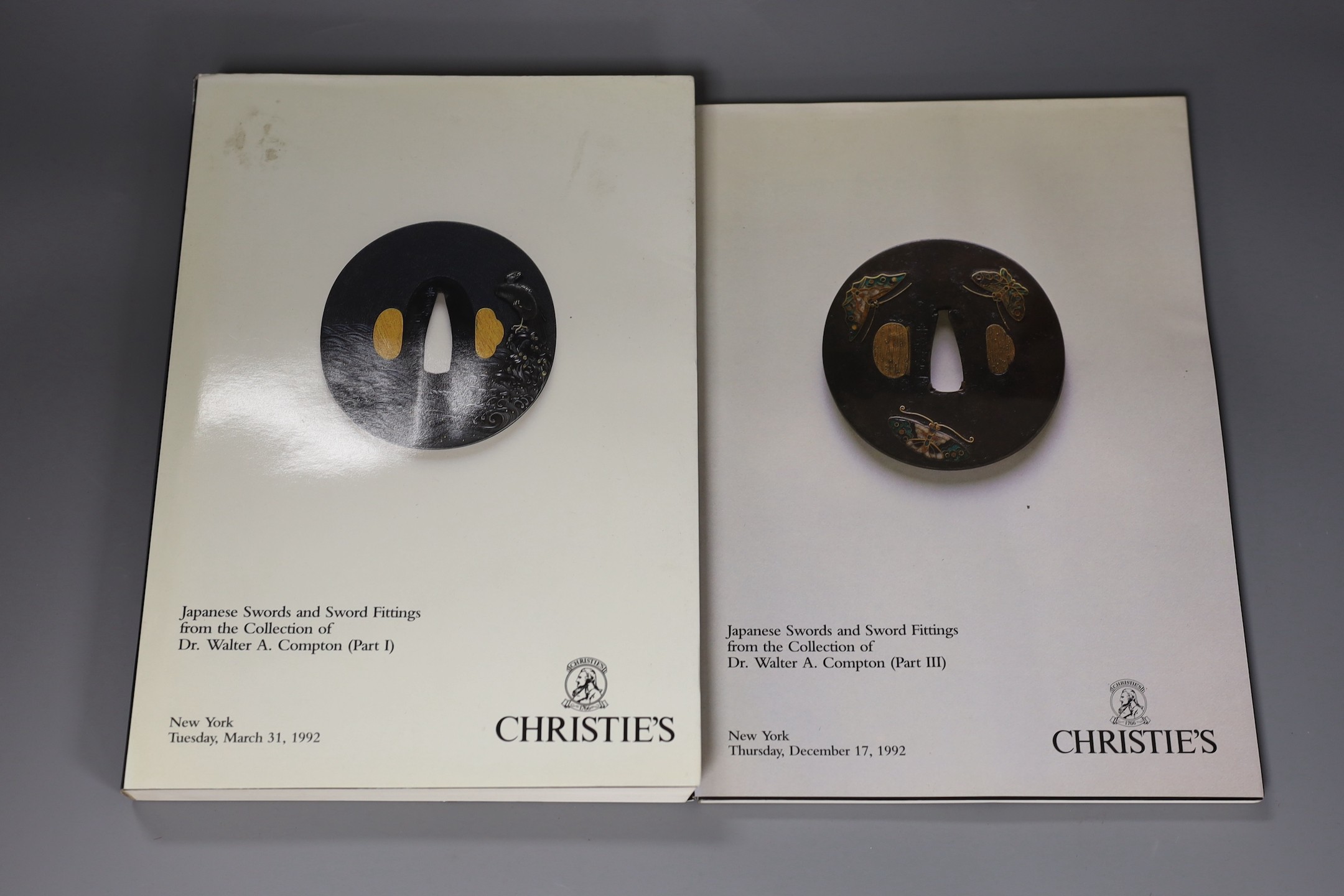 Japanese sale catalogues - Sotheby’s, Paris, Collection Huguette Beres (ukiyo-e) 2002/3 in two vols. and Christie’s, New York, Dr Walter A. Compton, Japanese swords and sword fittings, parts I-III
